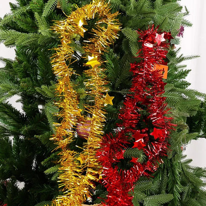 Christmas PVC Tinsel Ribbon Garlands, Colorful Star Ornaments for Tree and Home Decor