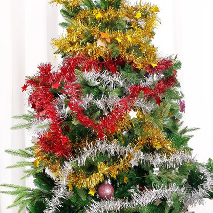 Christmas PVC Tinsel Ribbon Garlands, Colorful Star Ornaments for Tree and Home Decor