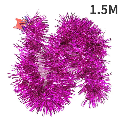 Christmas PVC Tinsel Ribbon Garlands, Colorful Star Ornaments for Tree and Home Decor
