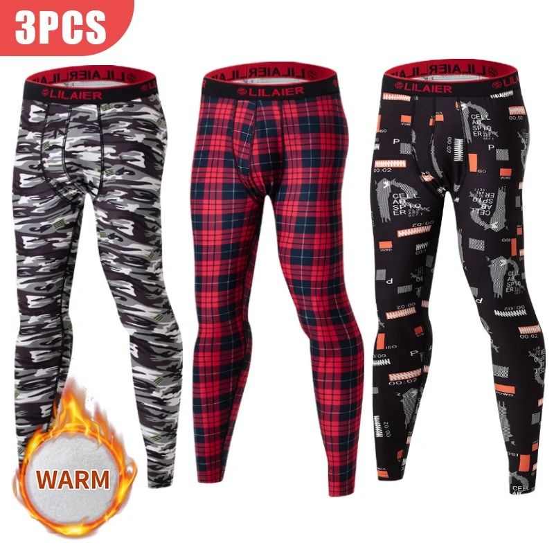 Mens Printed Warm Pants Autumn Winter Leggings Soft Comfortable Plus Size Underwear