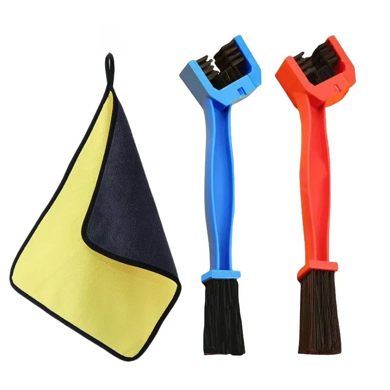 3 Piece Bicycle and Motorcycle Chain Cleaning Kit – Portable Brush and Towel Set for Easy Maintenance