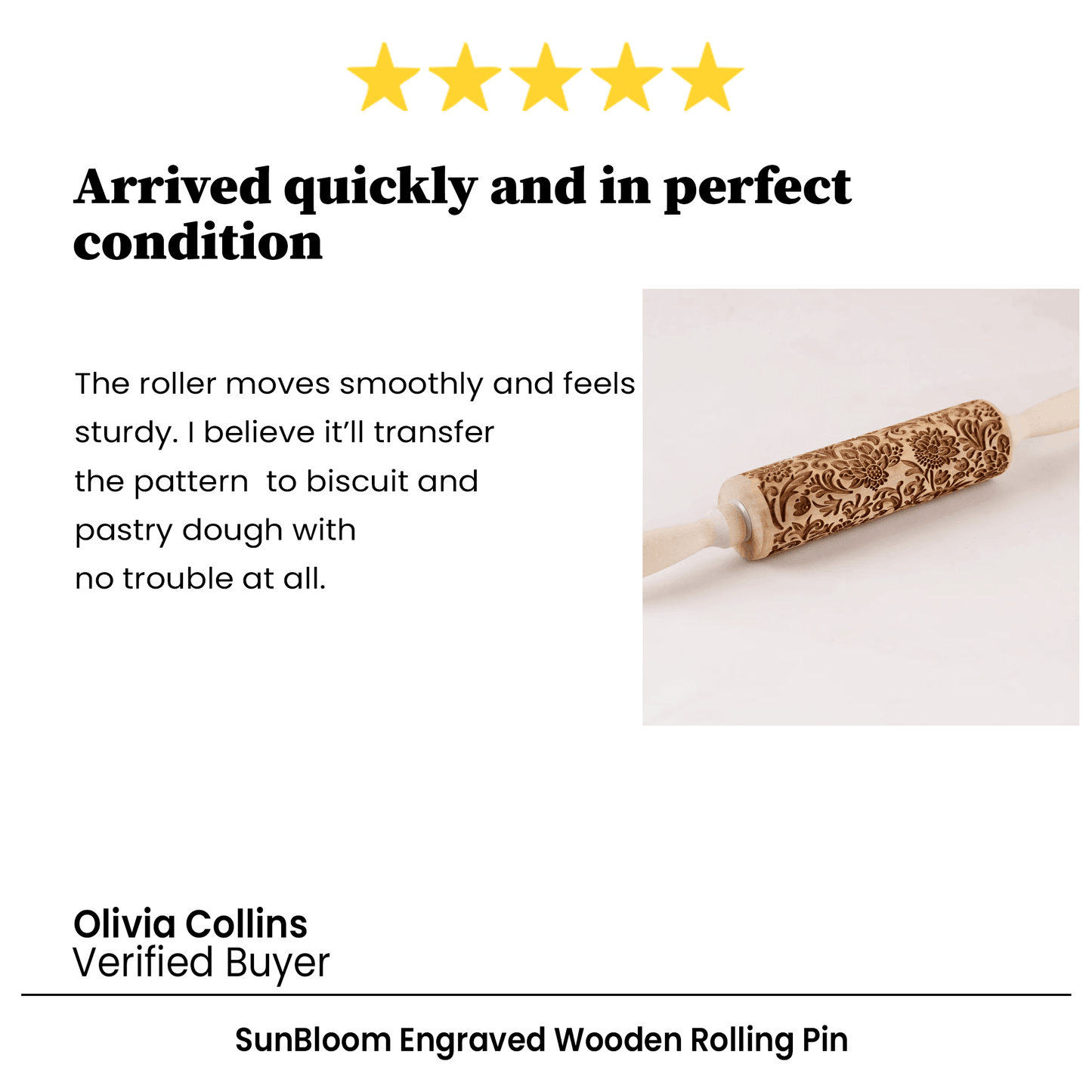 SunBloom Engraved Wooden Rolling Pin for Cookies and Pastry Designs