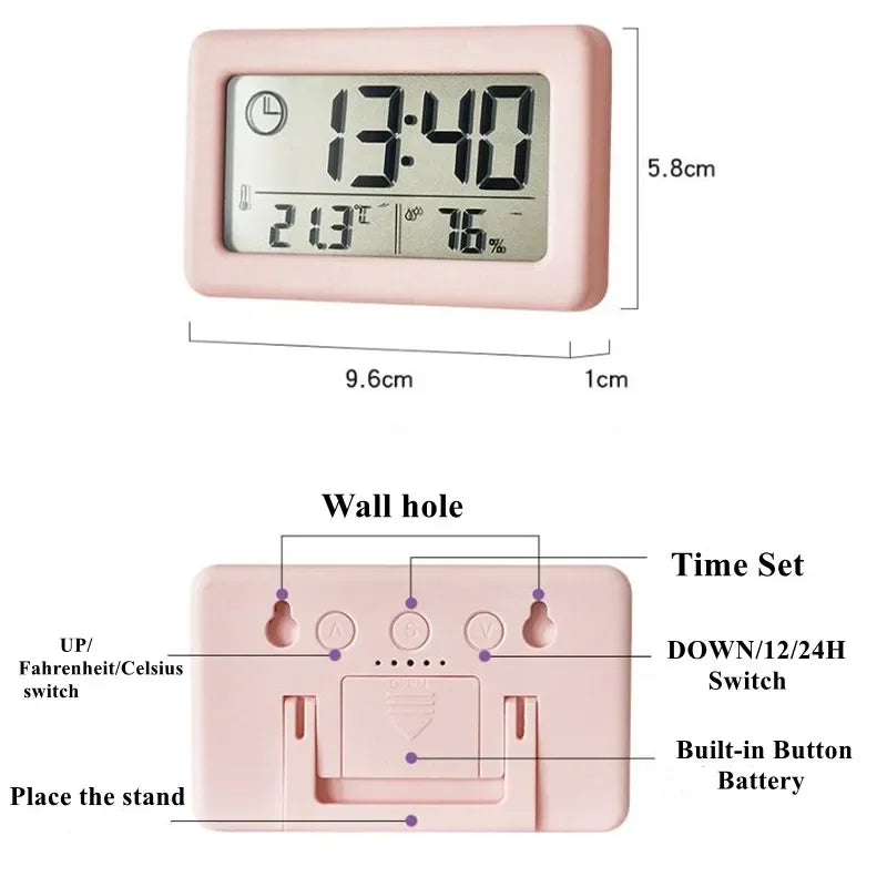 Mini Digital Clock with Temperature and Humidity, Portable Desk Clock, Electronics Thermometer, Hygrometer