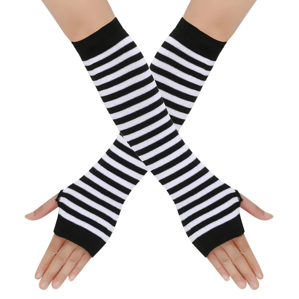 Warmer Knitted Long Finger less Gloves, Fashion Lady Emo Mittens, Christmas Elbow Gloves