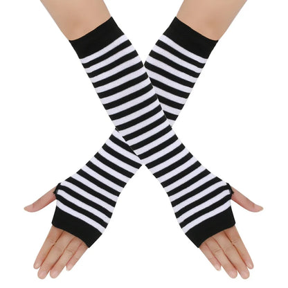 Warmer Knitted Long Finger less Gloves, Fashion Lady Emo Mittens, Christmas Elbow Gloves