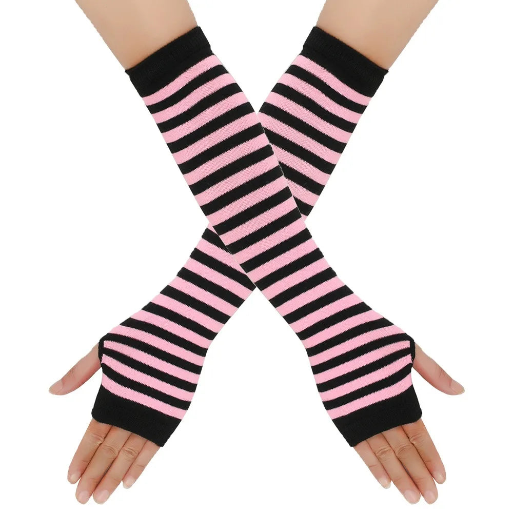 Warmer Knitted Long Finger less Gloves, Fashion Lady Emo Mittens, Christmas Elbow Gloves