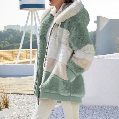 Oversized Jacket for Women, Hooded, Plush Pocket, Autumn Winter Outerwear, Street Wear Loose Lady Coat