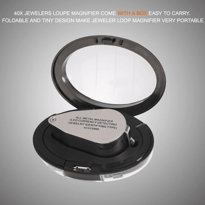 40X Jewelers Loupe Magnifier with LED and UV Light – Metal Folding Magnifying Glass for Coins, Jewelry, and Stamps
