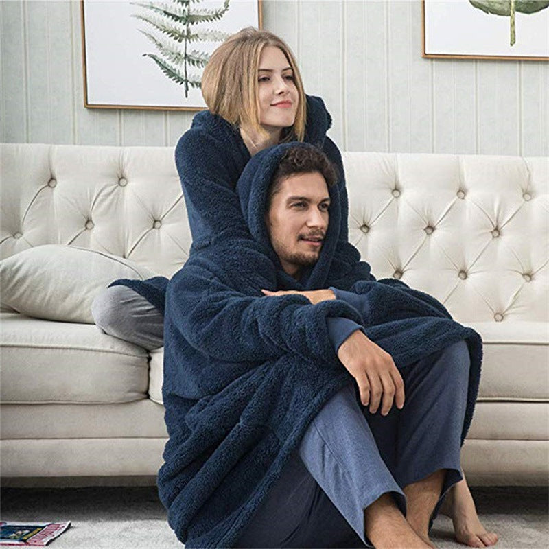 Thick Warm Hooded Outer wear Women Winter Pullover, Soft Double Fleece Jacket, Unisex Long Hoodies for Home Wear