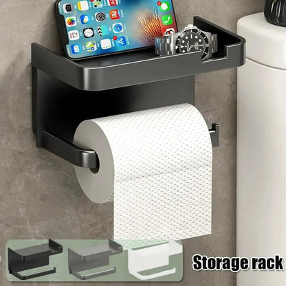 Plastic Toilet Paper Holder with Phone Storage, Kitchen Towel Placement, Seasoning Rack for Bathroom Wall