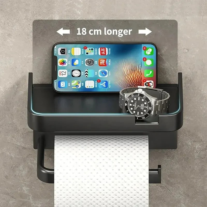 Plastic Toilet Paper Holder with Phone Storage, Kitchen Towel Placement, Seasoning Rack for Bathroom Wall