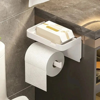 Plastic Toilet Paper Holder with Phone Storage, Kitchen Towel Placement, Seasoning Rack for Bathroom Wall