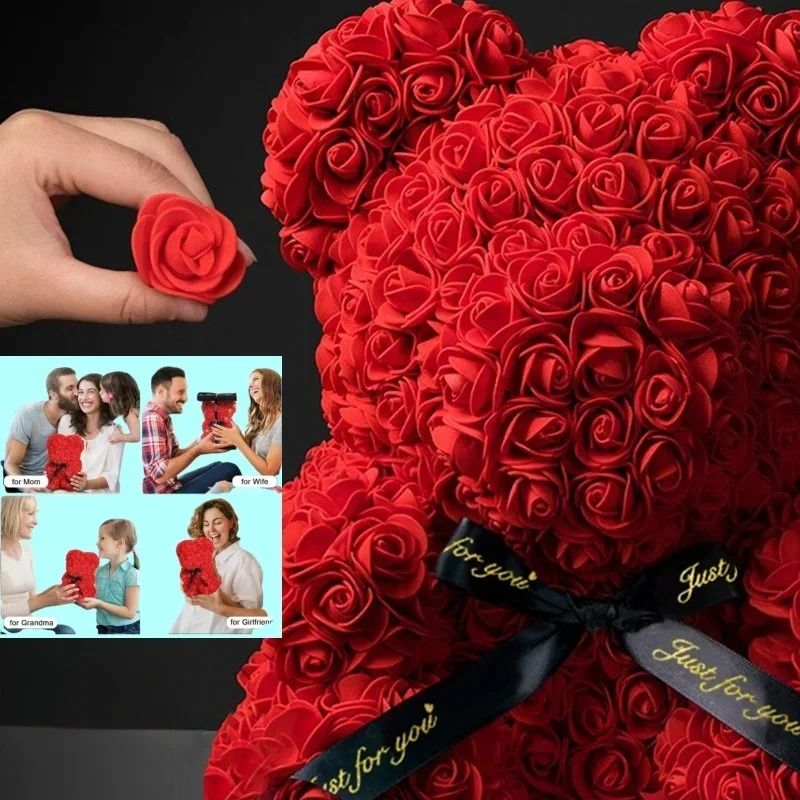 Artificial Eternal Rose Teddy Bear Gift for Mothers Day, Birthdays, Anniversaries, and Valentines Day