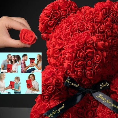 Artificial Eternal Rose Teddy Bear Gift for Mothers Day, Birthdays, Anniversaries, and Valentines Day