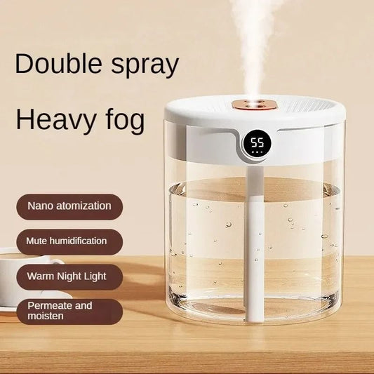 Portable Dual Spray Humidifier with Night Light for Home and Office