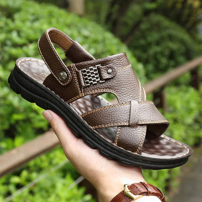 Genuine Leather Slippers for Men, Summer Men Leather Sandals, Soft Men Comfort Shoes, Outdoor Thick Soled Beach Shoes