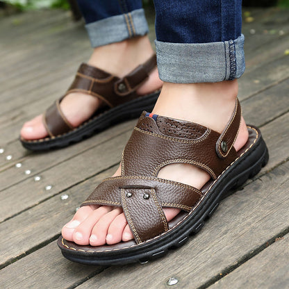 Genuine Leather Slippers for Men, Summer Men Leather Sandals, Soft Men Comfort Shoes, Outdoor Thick Soled Beach Shoes