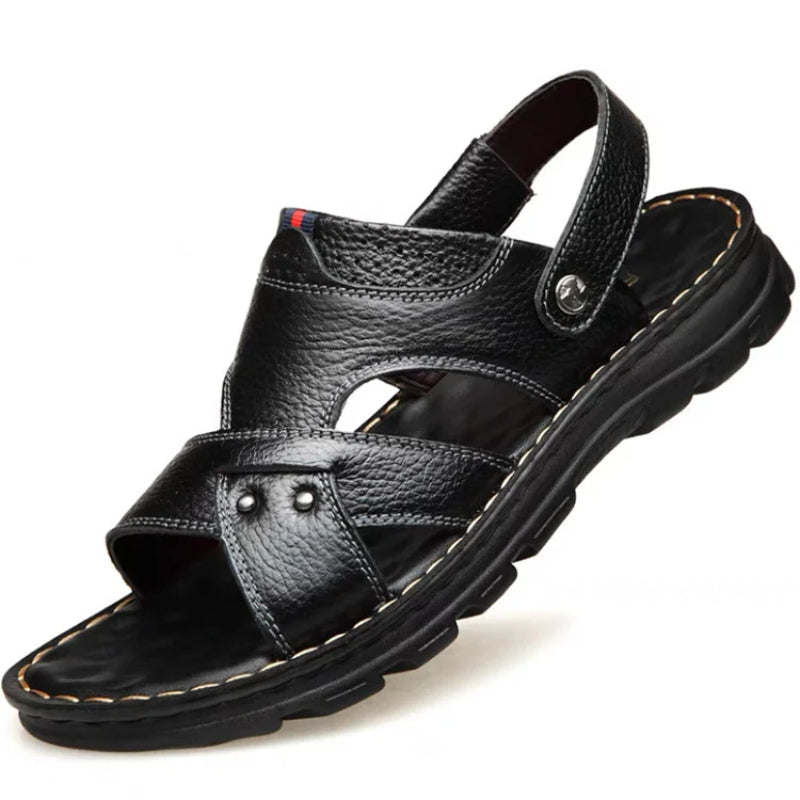 Genuine Leather Slippers for Men, Summer Men Leather Sandals, Soft Men Comfort Shoes, Outdoor Thick Soled Beach Shoes