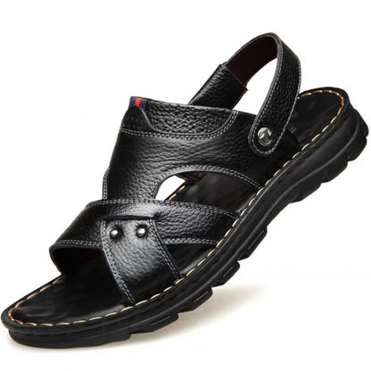 Genuine Leather Slippers for Men, Summer Men Leather Sandals, Soft Men Comfort Shoes, Outdoor Thick Soled Beach Shoes