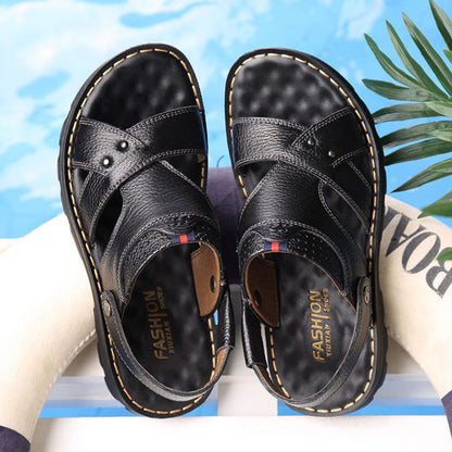Genuine Leather Slippers for Men, Summer Men Leather Sandals, Soft Men Comfort Shoes, Outdoor Thick Soled Beach Shoes