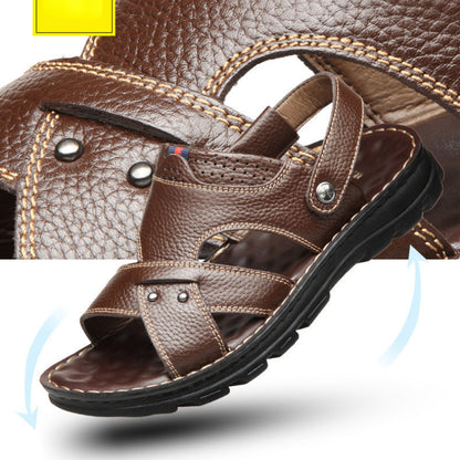 Genuine Leather Slippers for Men, Summer Men Leather Sandals, Soft Men Comfort Shoes, Outdoor Thick Soled Beach Shoes