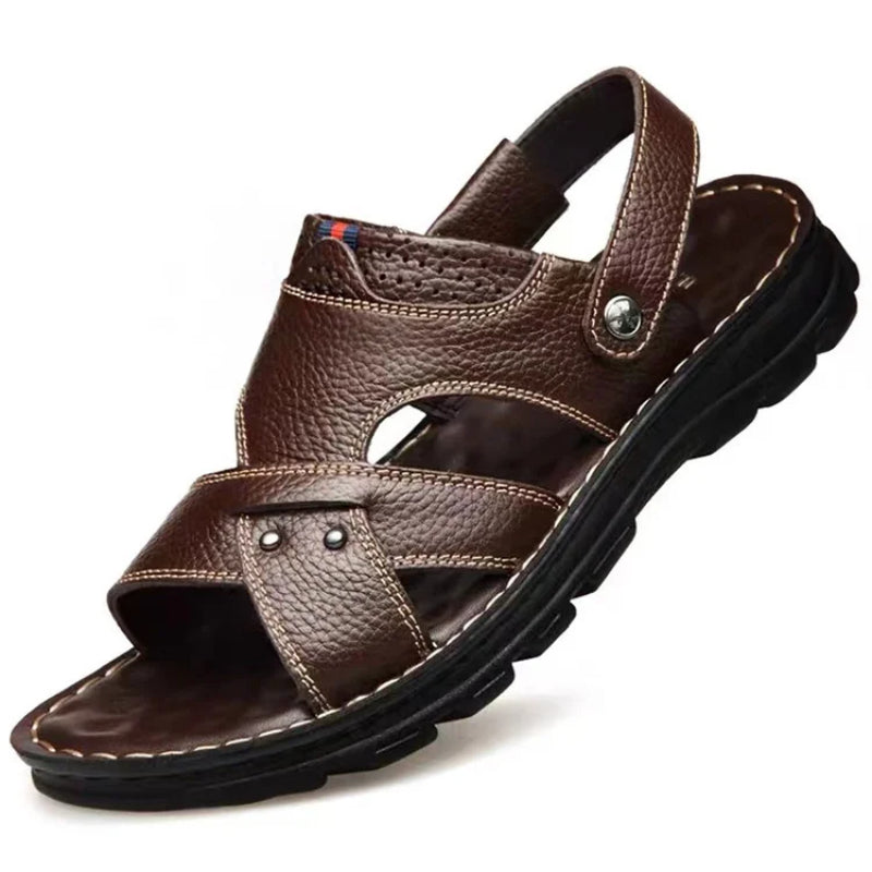 Genuine Leather Slippers for Men, Summer Men Leather Sandals, Soft Men Comfort Shoes, Outdoor Thick Soled Beach Shoes