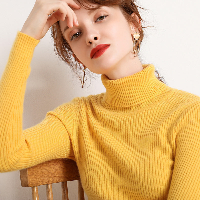 Women Fall Turtle Neck Sweater, Knitted Soft Pullovers, Cashmere Jumpers, Basic Soft Sweaters, Female Basic Blouse