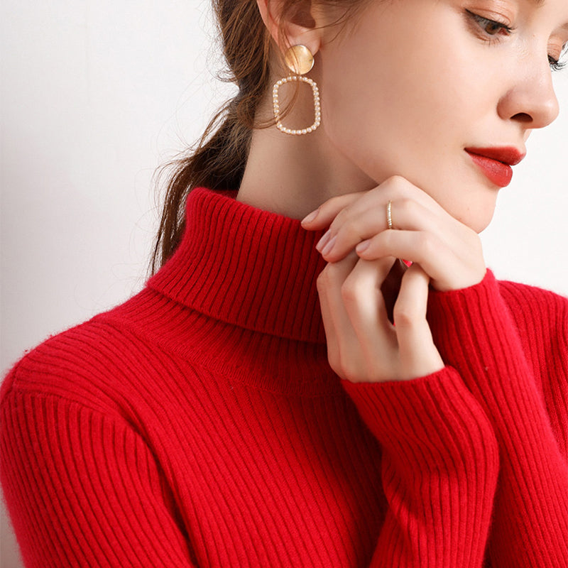 Women Fall Turtle Neck Sweater, Knitted Soft Pullovers, Cashmere Jumpers, Basic Soft Sweaters, Female Basic Blouse