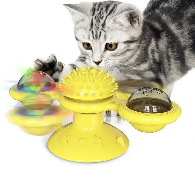 Wind Mill Cat Toy, Interactive Pet Toys for Cats, Puzzle Cat Game Toy, Kitten Turn Table Brush Teeth Pet Supplies