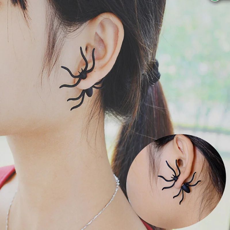 Halloween Party DIY Decoration, Horror Black Spider Earrings, Jewellery, Piercing, Clothing Decoration
