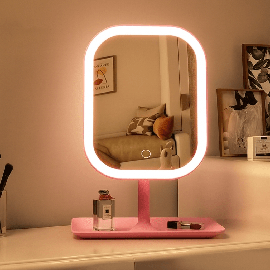 LED Makeup Mirror with Lights – 3-Color Dimmable Desktop Vanity Mirror with Touch Control