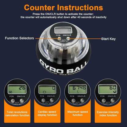 Auto Counter Gyro Ball Wrist Power Ball, Strengthen Arm Gym Workout with Forearm Gyro Trainer
