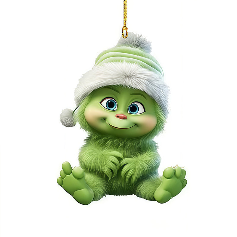 Green Grinch Christmas Tree Decoration, Creative Cartoon Pendants, Perfect for Holiday Home Parties and Birthday