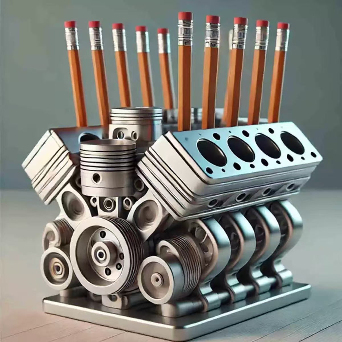 Creative V8 Car Engine Pen Holder, Office Stationery Organizer, Car Themed Desk Decor Gift for Home