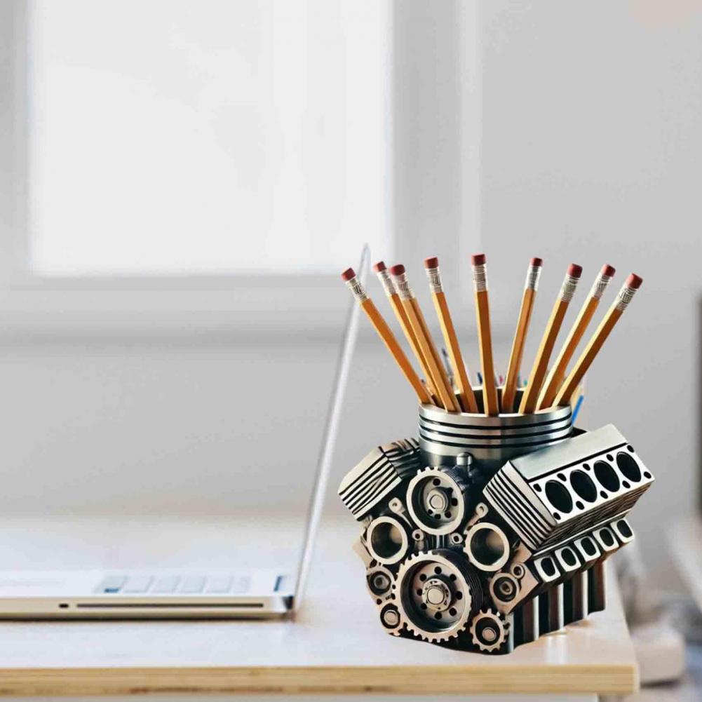 Creative V8 Car Engine Pen Holder, Office Stationery Organizer, Car Themed Desk Decor Gift for Home