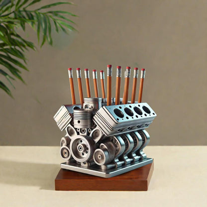 Creative V8 Car Engine Pen Holder, Office Stationery Organizer, Car Themed Desk Decor Gift for Home
