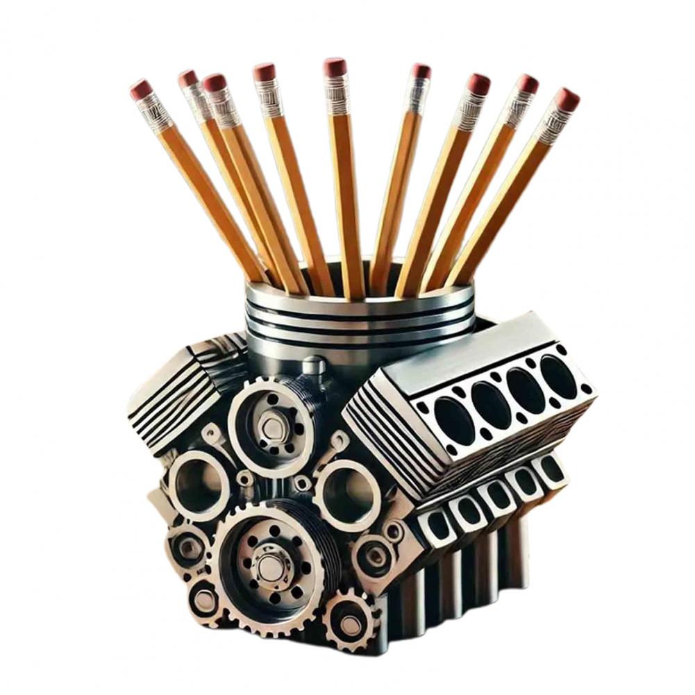 Creative V8 Car Engine Pen Holder, Office Stationery Organizer, Car Themed Desk Decor Gift for Home