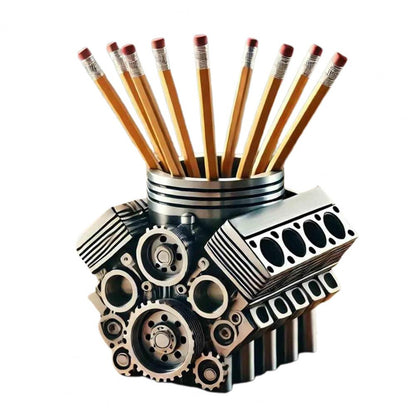Creative V8 Car Engine Pen Holder, Office Stationery Organizer, Car Themed Desk Decor Gift for Home