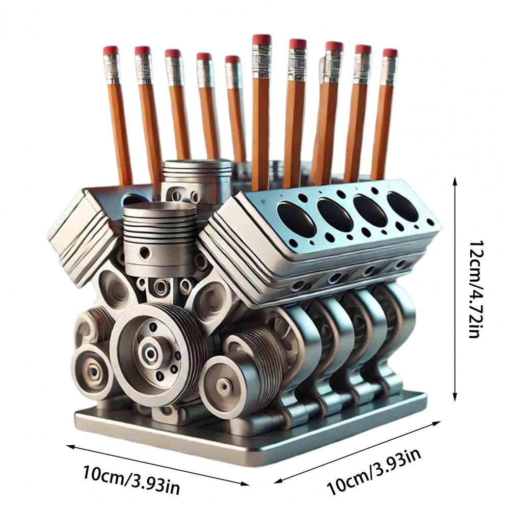 Creative V8 Car Engine Pen Holder, Office Stationery Organizer, Car Themed Desk Decor Gift for Home
