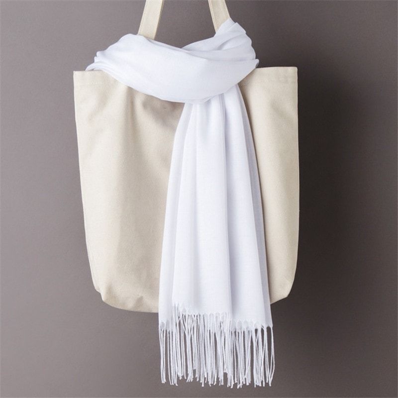Luxury Solid Cashmere Scarf, Winter Warm Shawl Wrap with Tassels, Soft Pashmina for Women and Men