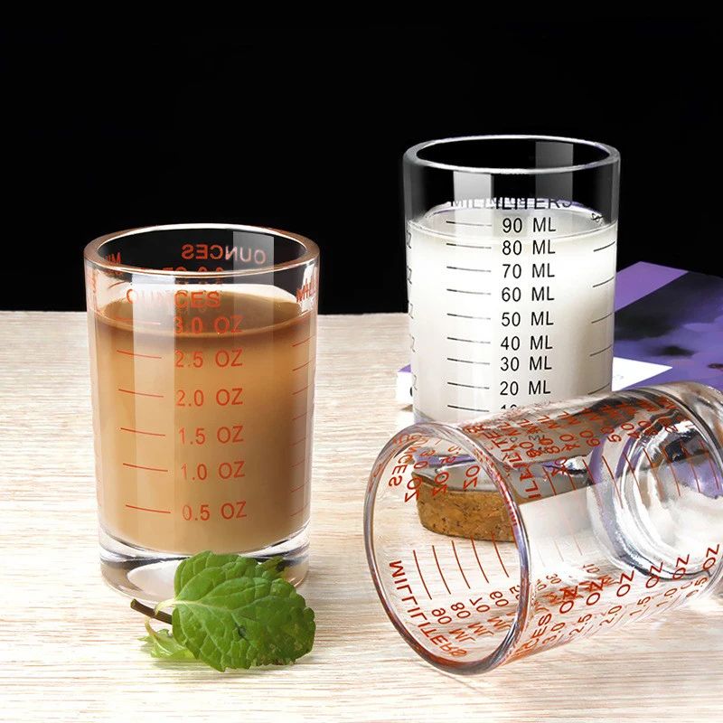 Heat Resistant Glass Measuring Cup with Handle for Espresso and Milk