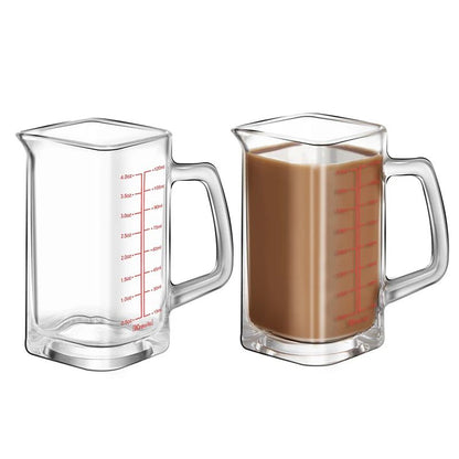 Heat Resistant Glass Measuring Cup with Handle for Espresso and Milk