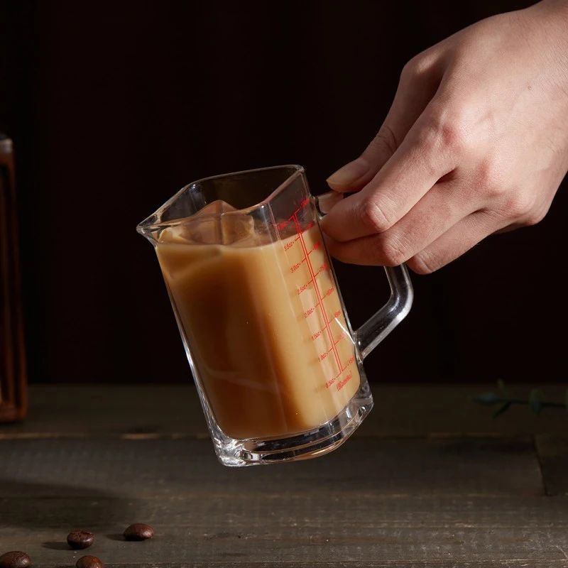 Heat Resistant Glass Measuring Cup with Handle for Espresso and Milk