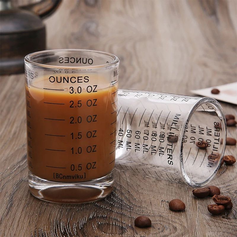 Heat Resistant Glass Measuring Cup with Handle for Espresso and Milk