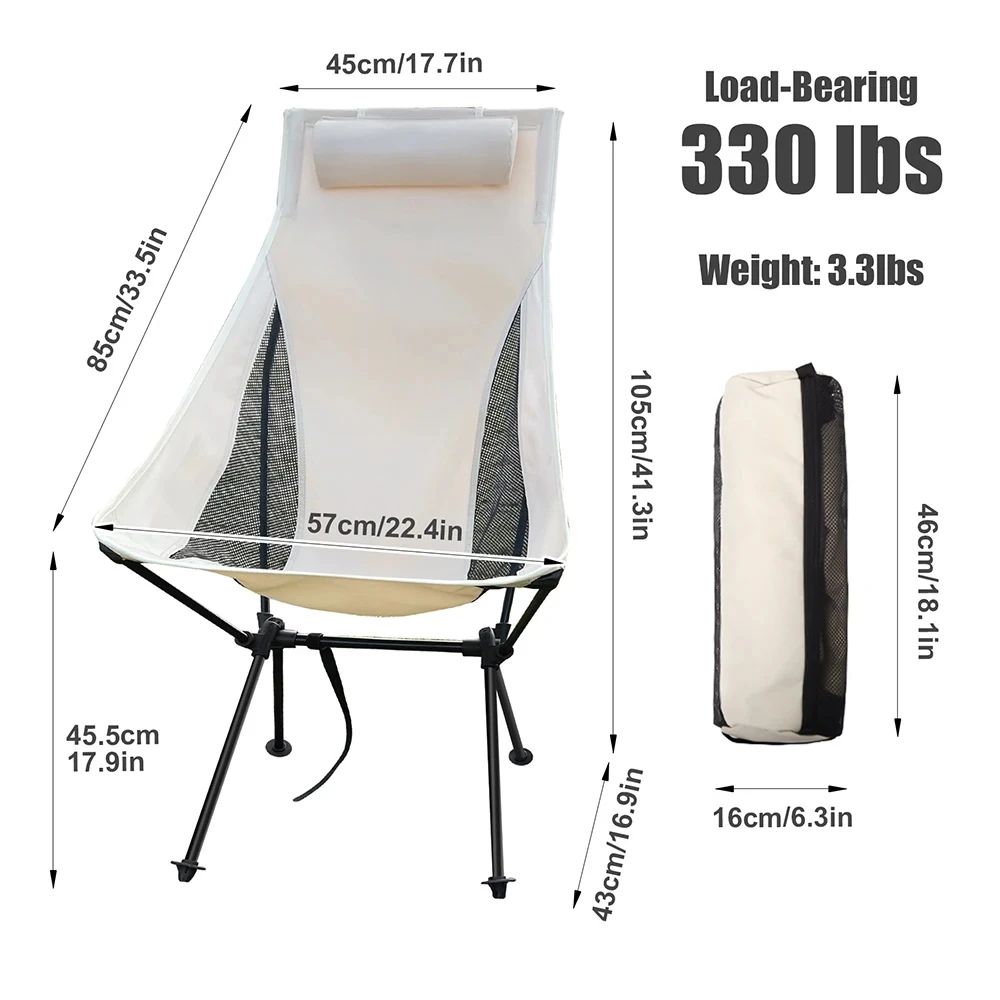 Westtune Portable Folding Camping Chair with Headrest Lightweight Outdoor Chair