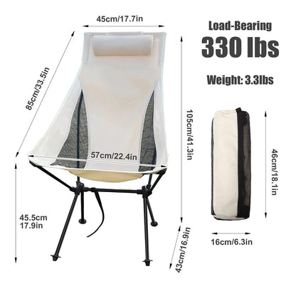 Westtune Portable Folding Camping Chair with Headrest Lightweight Outdoor Chair