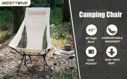 Westtune Portable Folding Camping Chair with Headrest Lightweight Outdoor Chair