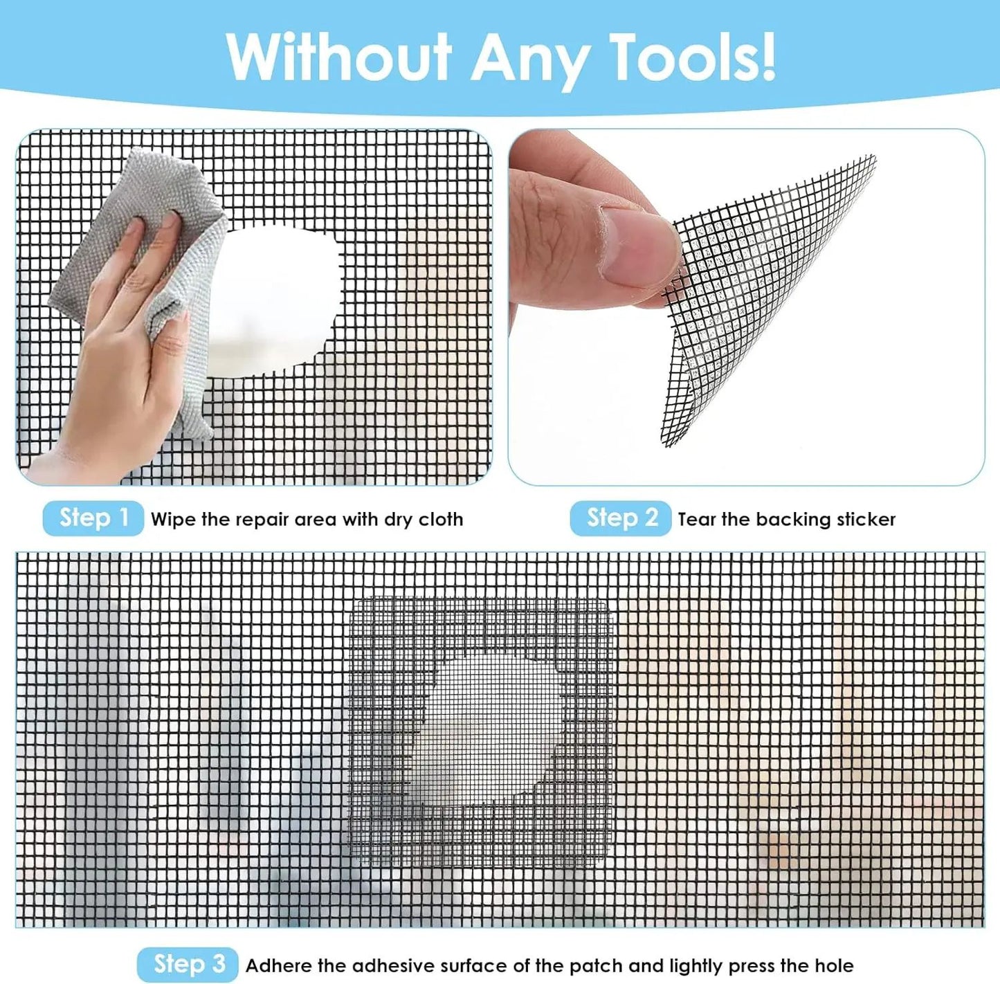 Window Screen Repair Tape Kit – Instant Mesh Patch for Torn Screens & Bug Protection