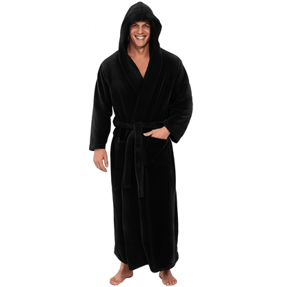 Men's Hooded Bathrobe, Soft Fluffy Robe, Long Quick Dry Sleepwear, Home Gown