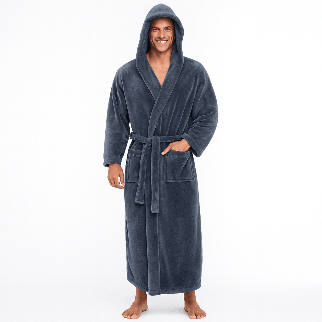 Men's Hooded Bathrobe, Soft Fluffy Robe, Long Quick Dry Sleepwear, Home Gown